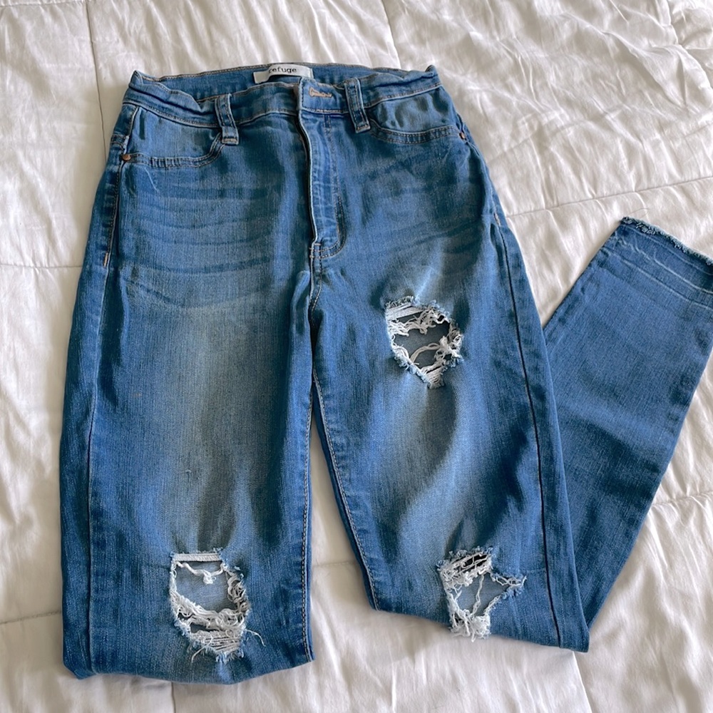 Refuge High Waisted Distressed Slim Jeans
